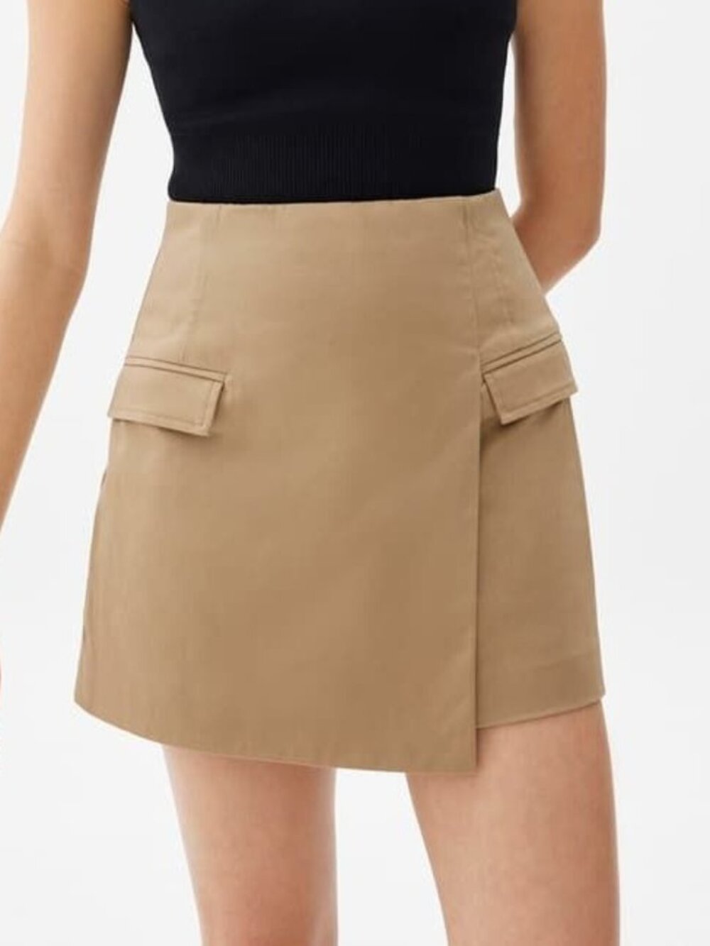 Love Bonito Khaki Cotton A-Line Skort Size 4 | Lined Pleated Utility Mini Skirt